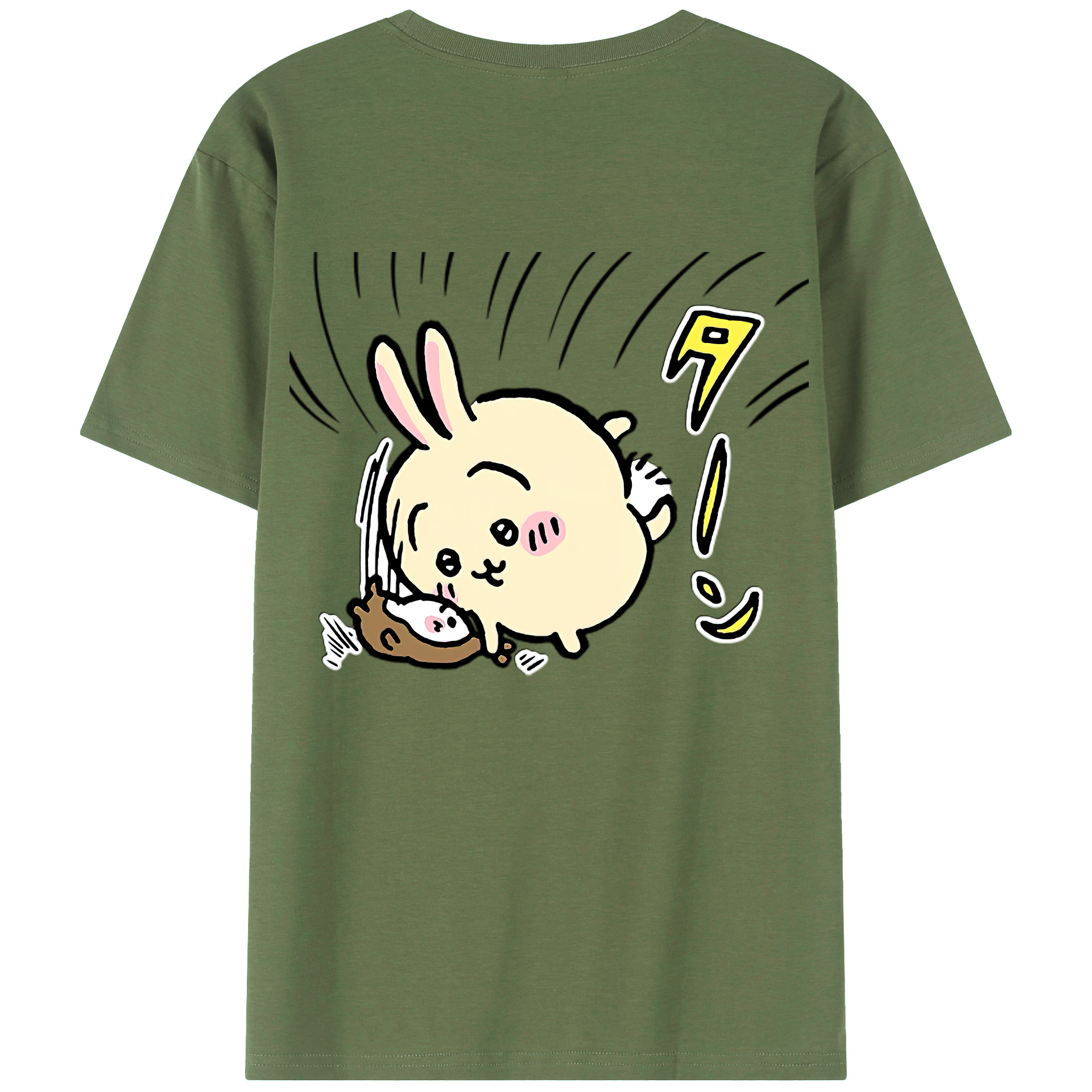 （画像用） ちいかわ うさぎ Chii-kawa usagi 綿100％ メンズ半袖Tシャツ（バックプリント） 通気性